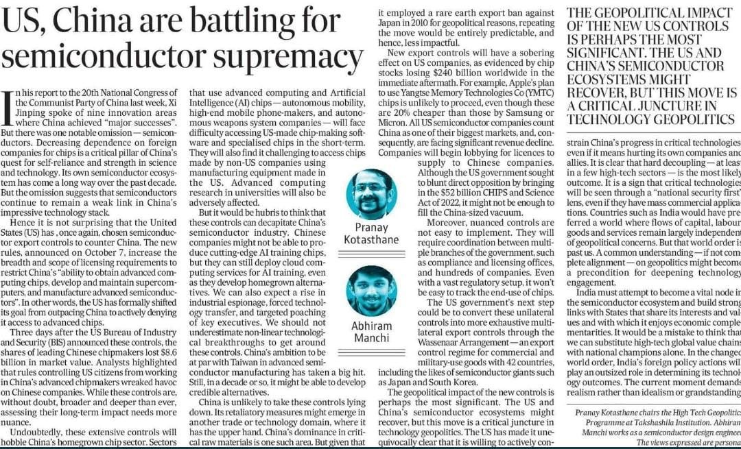 US, China are battling for semiconductor supremacy — op-ed in Hindustan Times