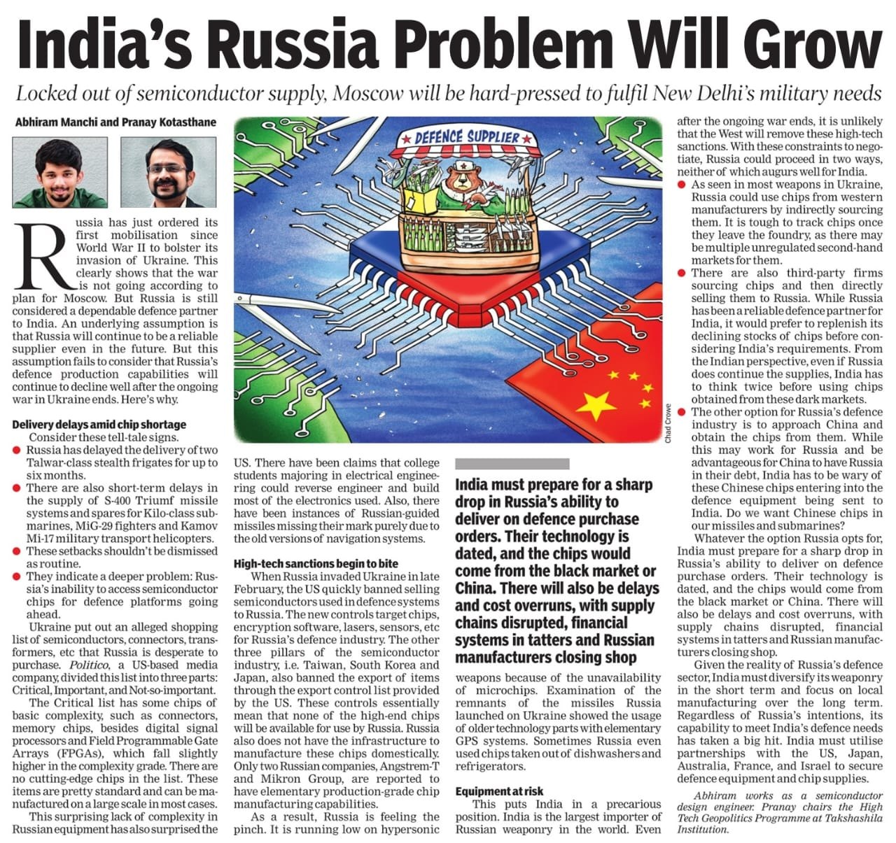 India's Russia Problem Will Grow — op-ed in The Times of India